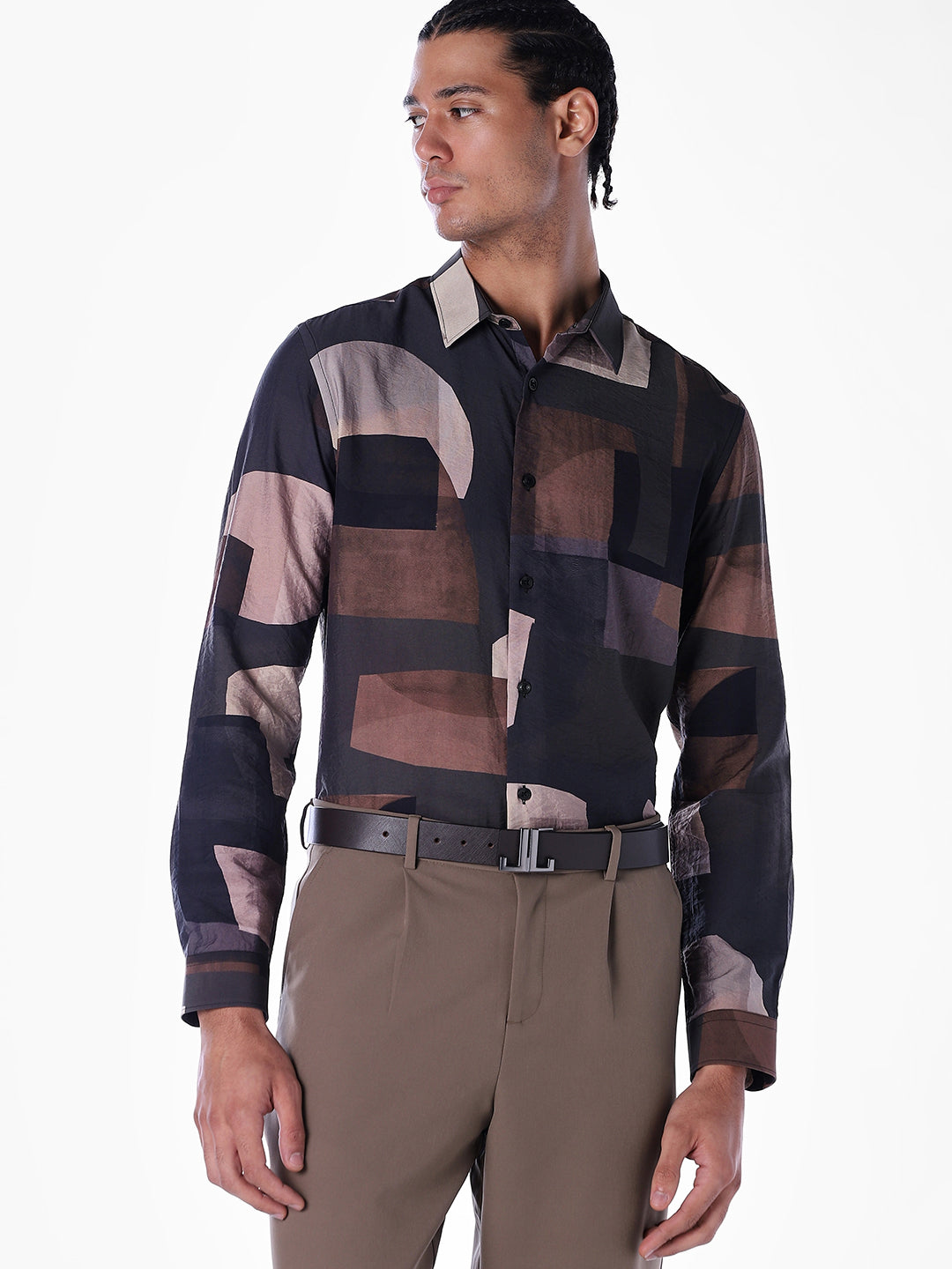 Nylon Blend Printed Slim Fit Shirt - S
