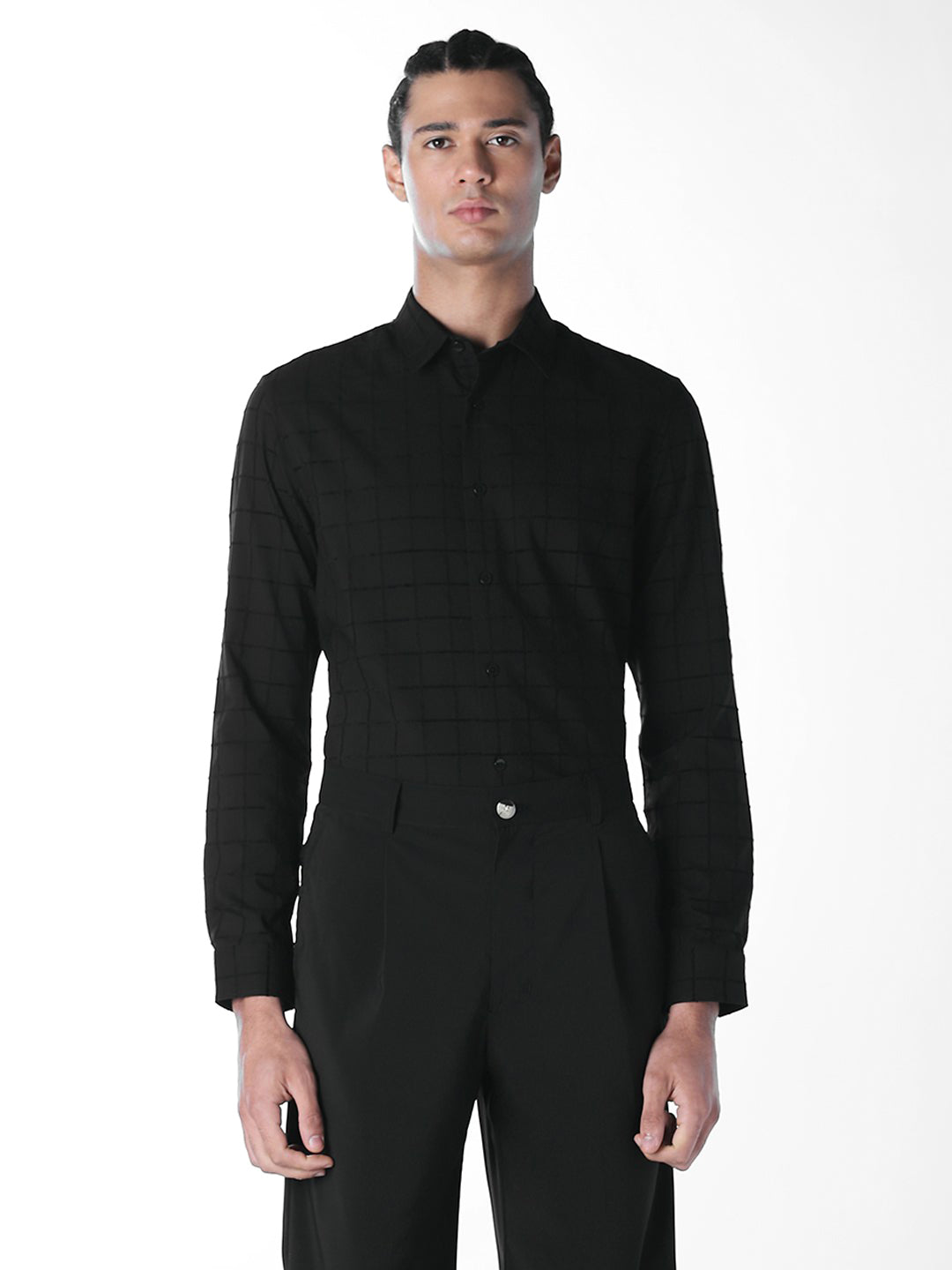 Black Jacquard Check Shirt
