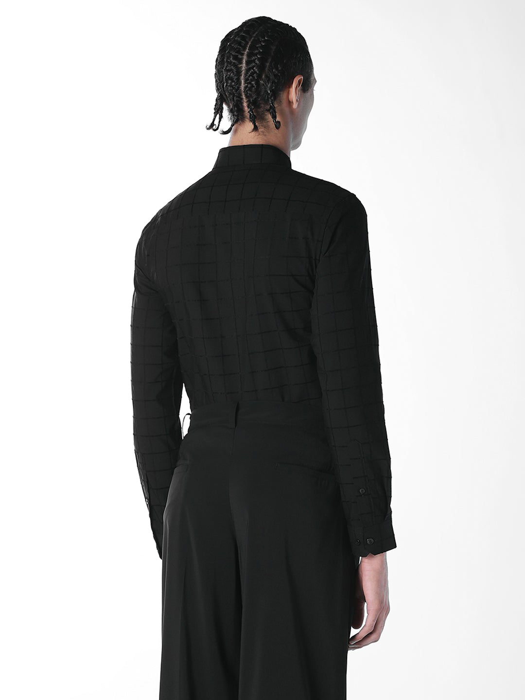 Black Jacquard Check Shirt