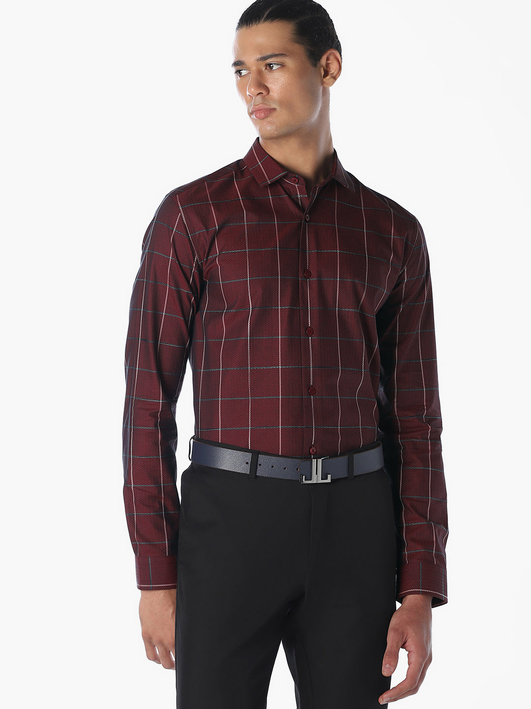 Burgundy Checked Cotton Shirt