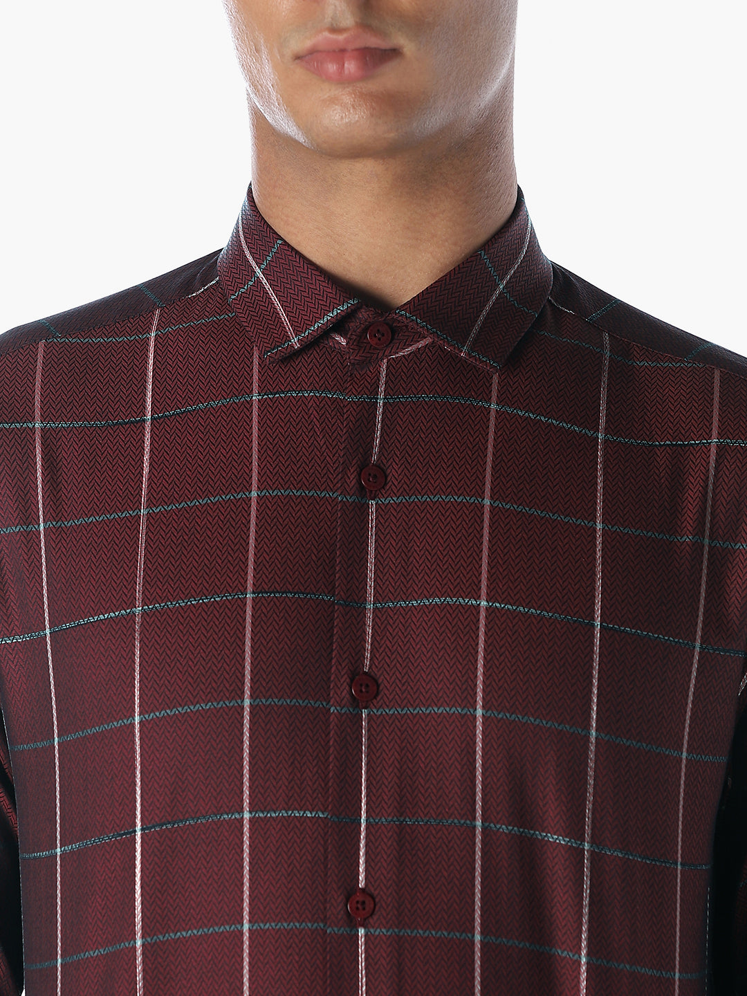 Burgundy Checked Cotton Shirt