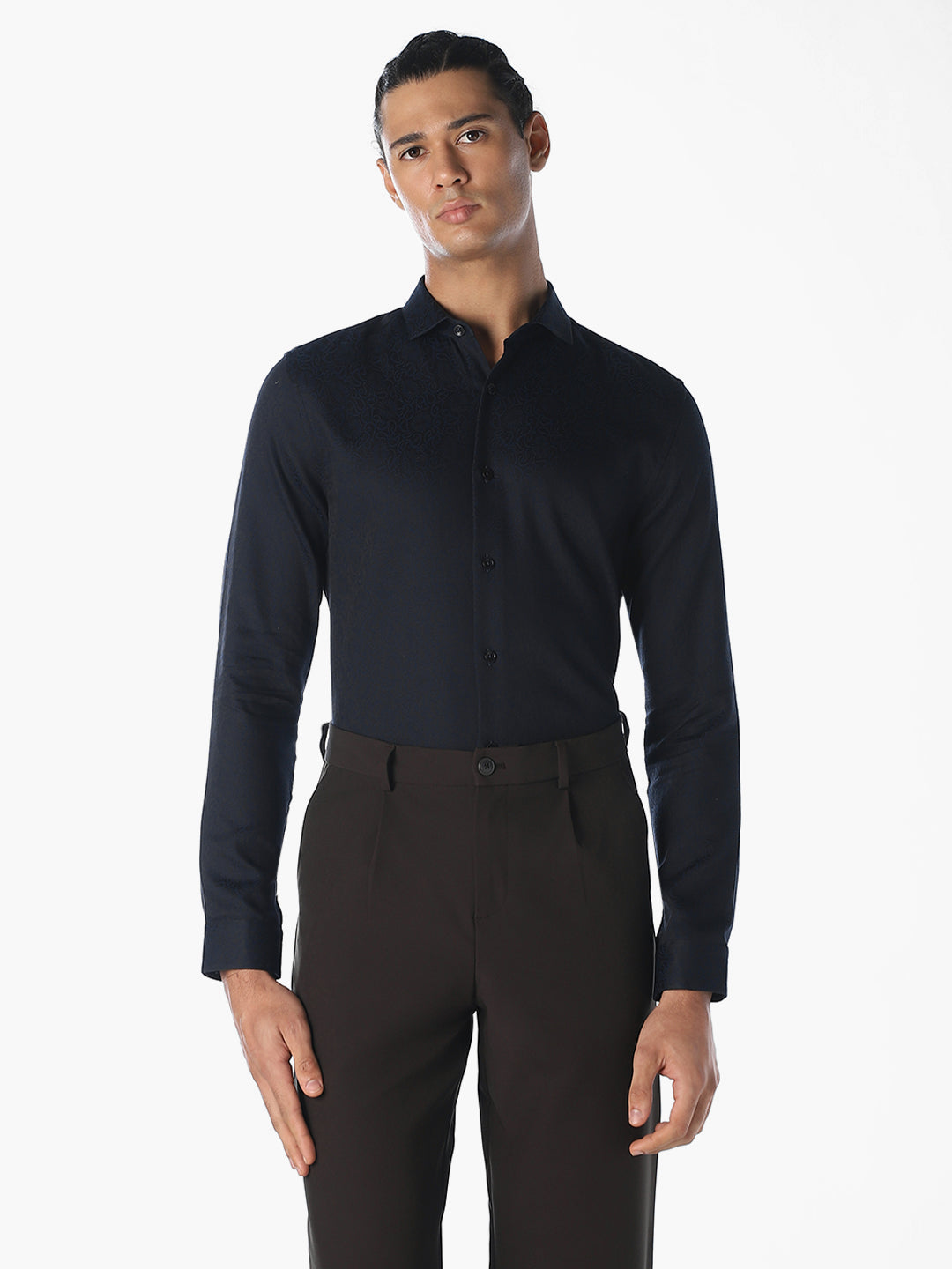 Navy Blue Cotton Slim Shirt