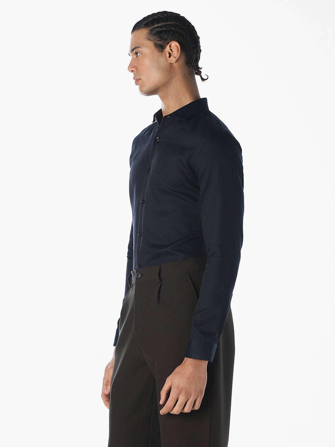 Navy Blue Cotton Slim Shirt