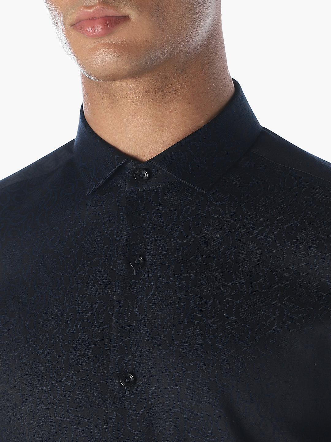 Navy Blue Cotton Slim Shirt
