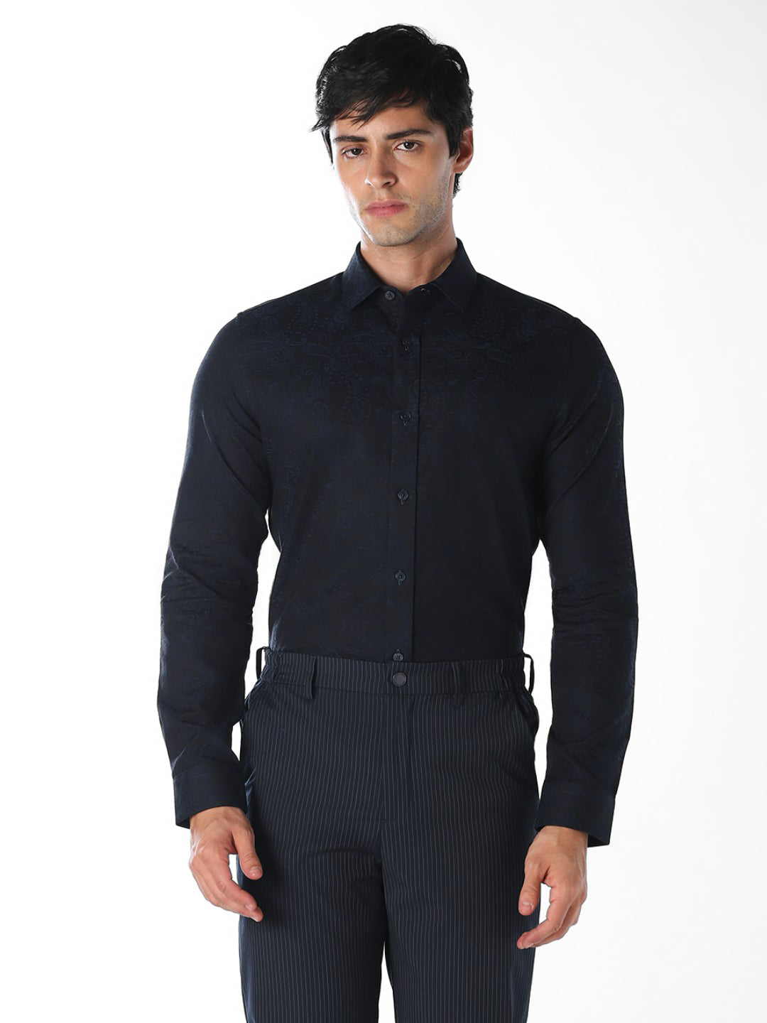 Navy Jacquard Slim Fit Shirt