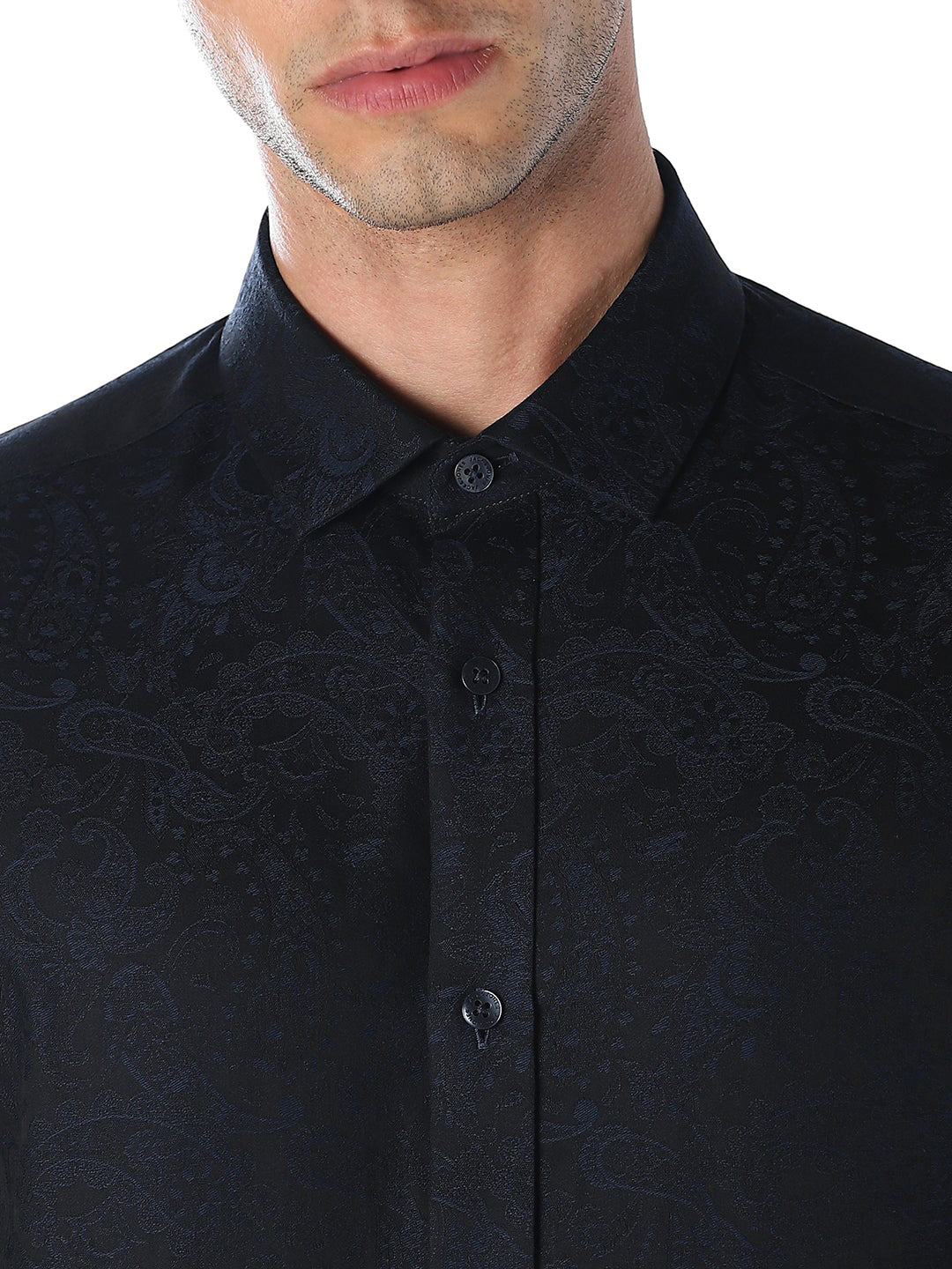 Navy Jacquard Slim Fit Shirt