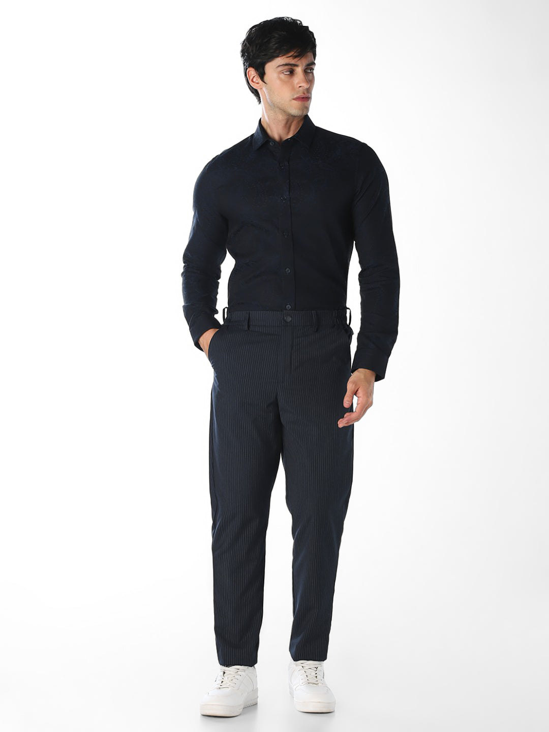 Navy Jacquard Slim Fit Shirt