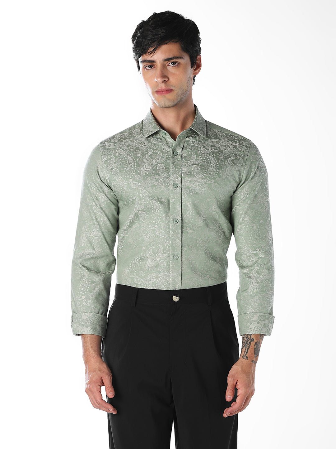 Green Jacquard Slim Fit Shirt