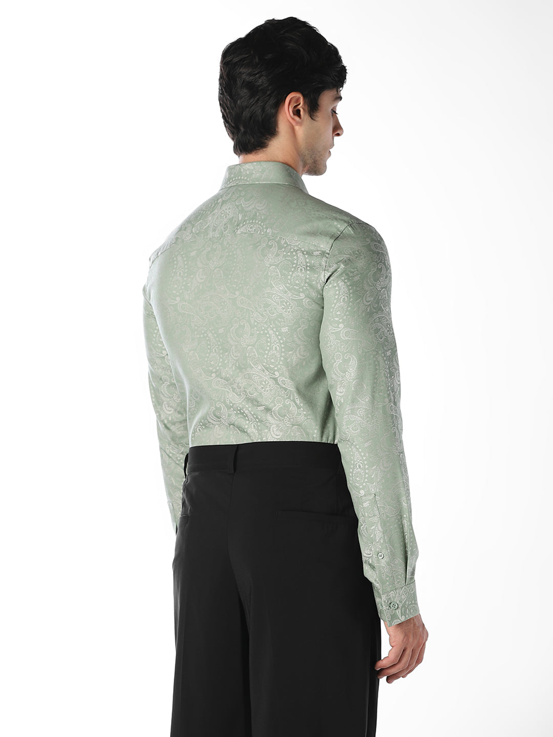 Green Jacquard Slim Fit Shirt
