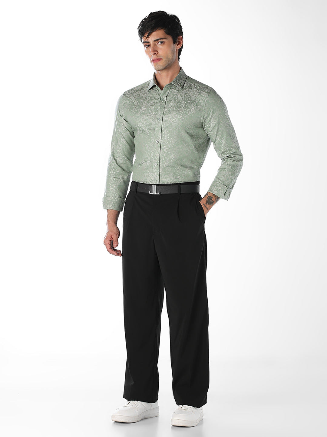 Green Jacquard Slim Fit Shirt