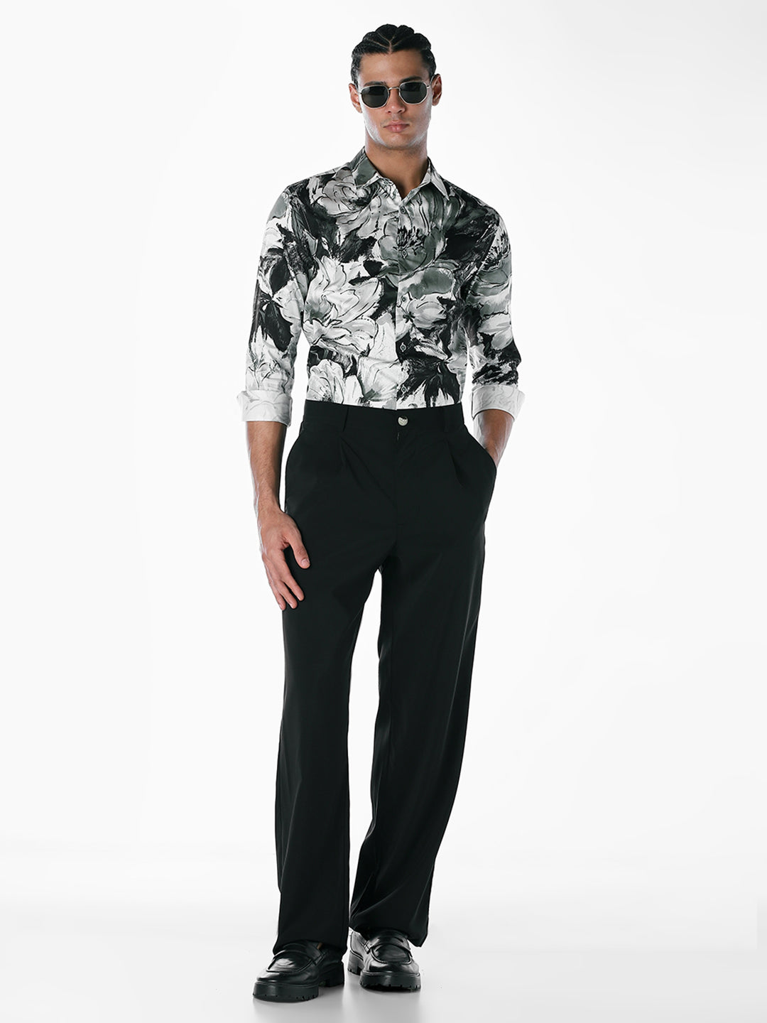 Blue Printed Slim Fit Shirt