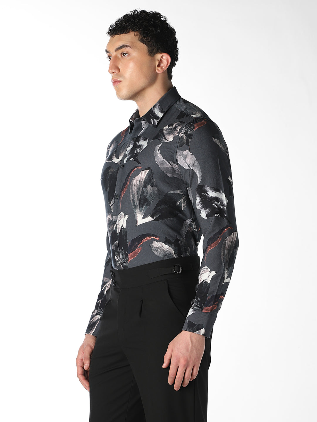 Dark Grey Printed Slim Fit Shirt