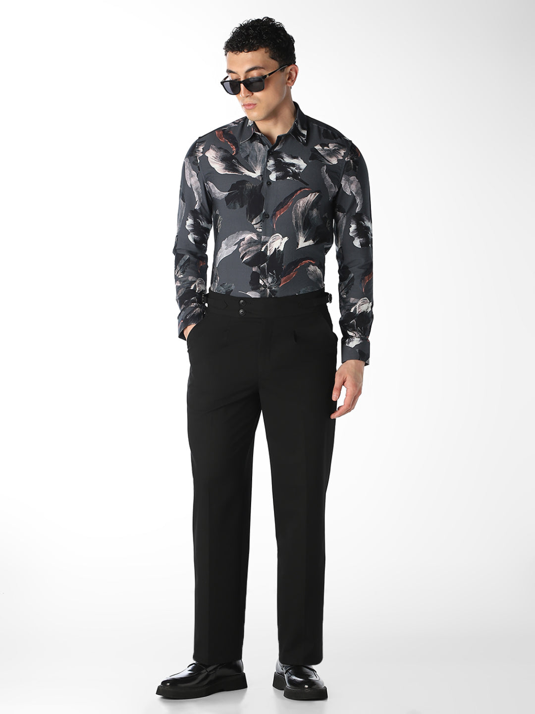 Dark Grey Printed Slim Fit Shirt
