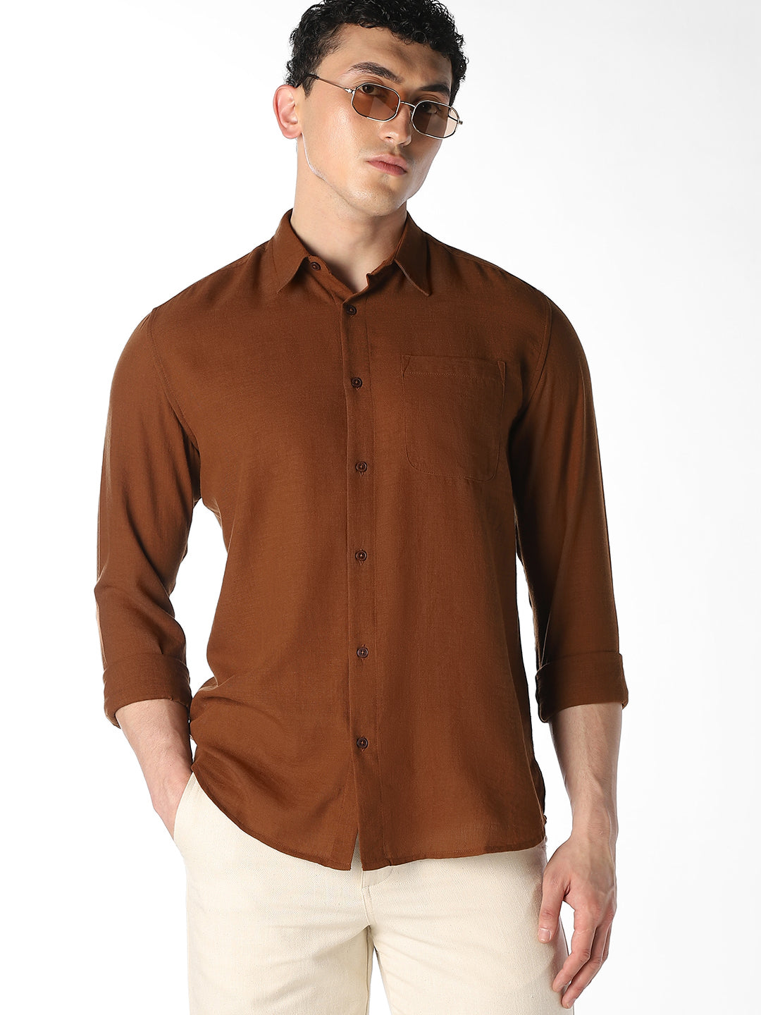Dark Brown Regular Fit Shirt - M