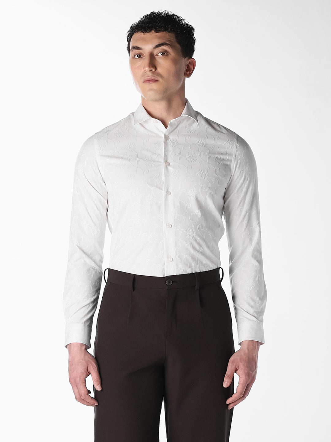 Bright White Jacquard Slim Fit Shirt