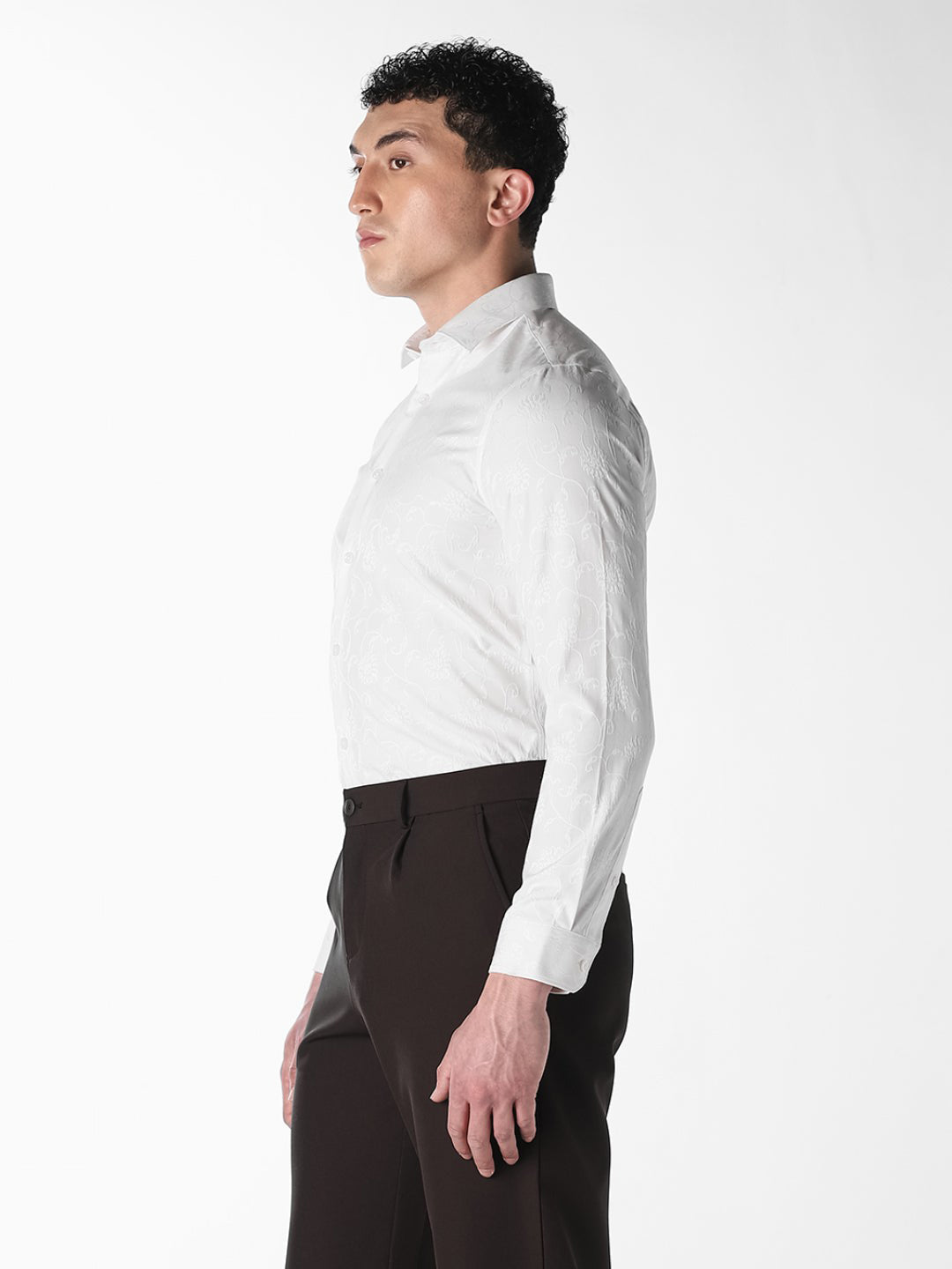Bright White Jacquard Slim Fit Shirt