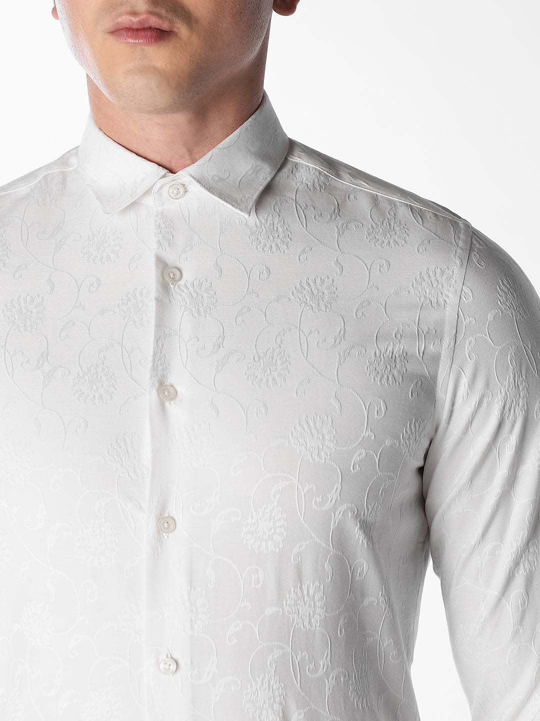 Bright White Jacquard Slim Fit Shirt