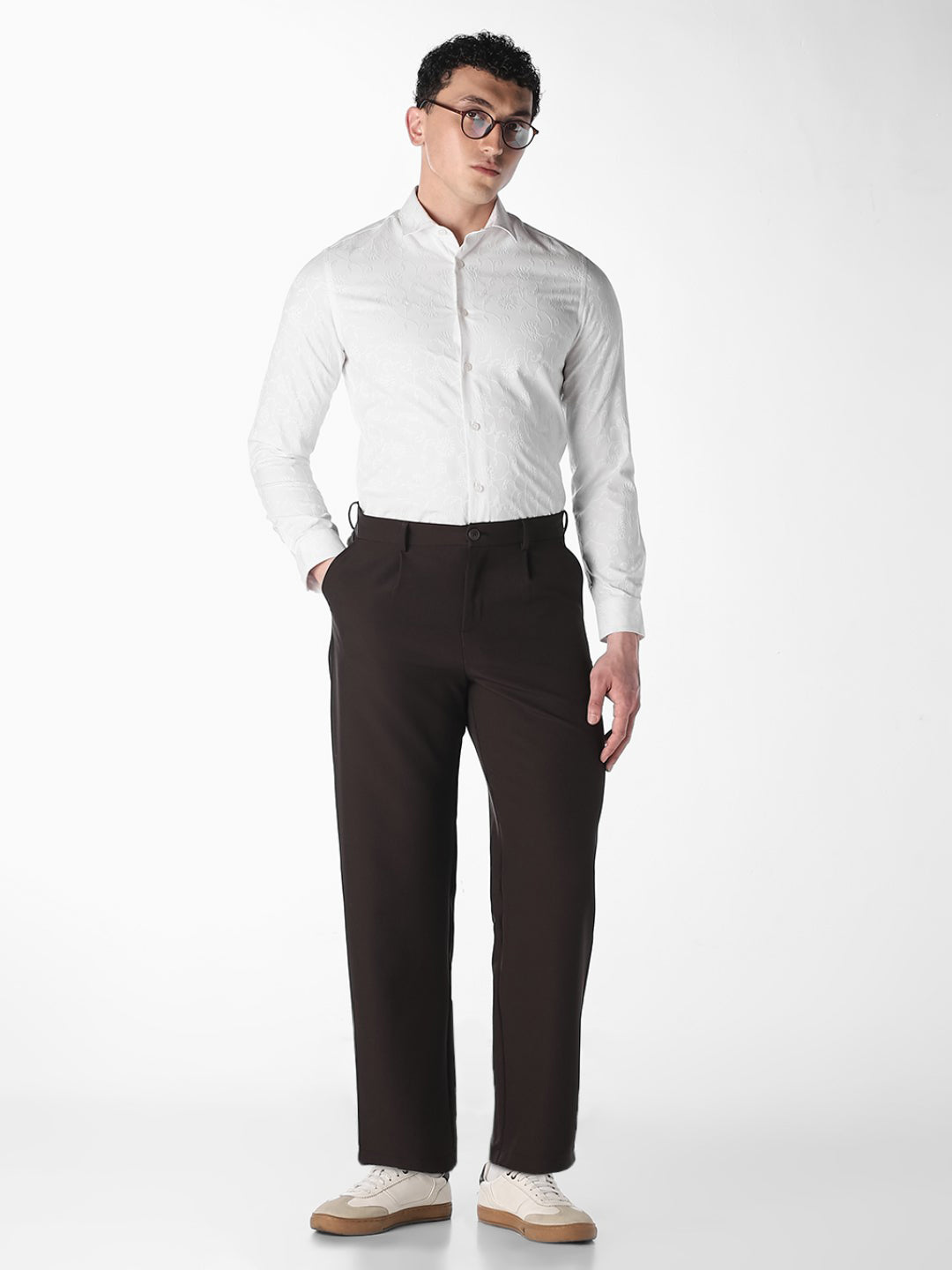 Bright White Jacquard Slim Fit Shirt