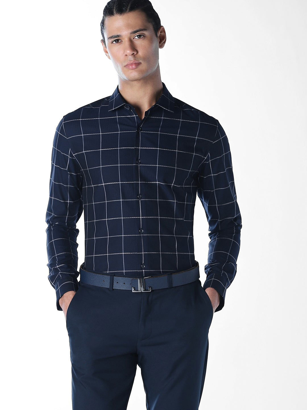 Navy Check Slim Fit Shirt