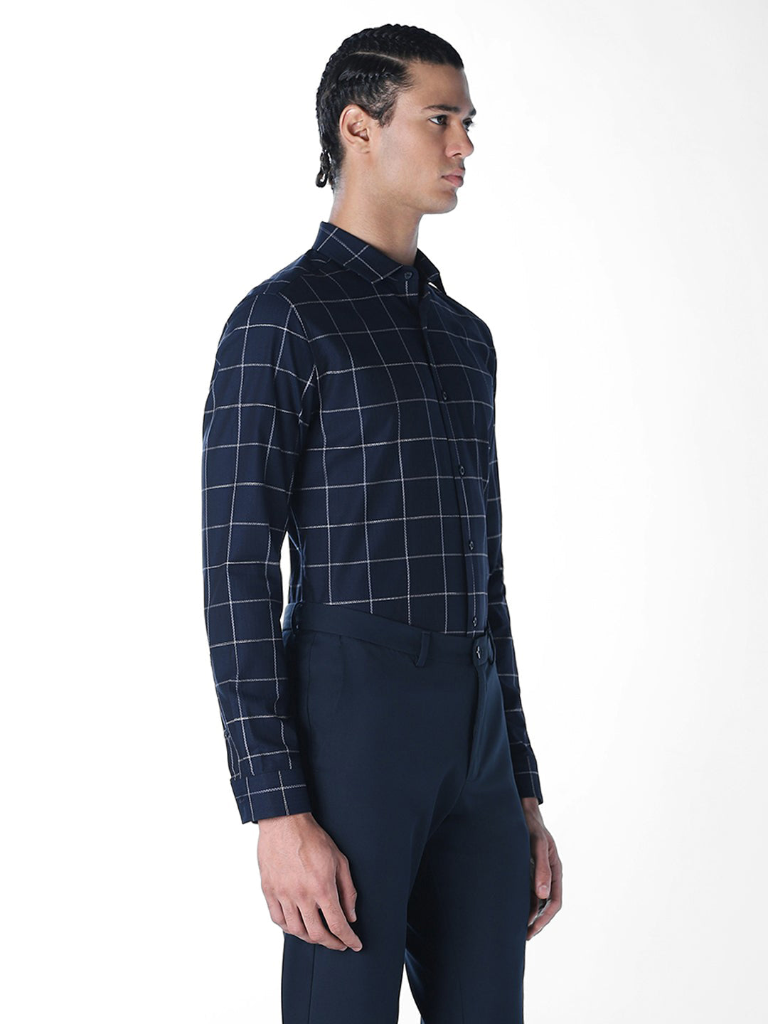 Navy Check Slim Fit Shirt