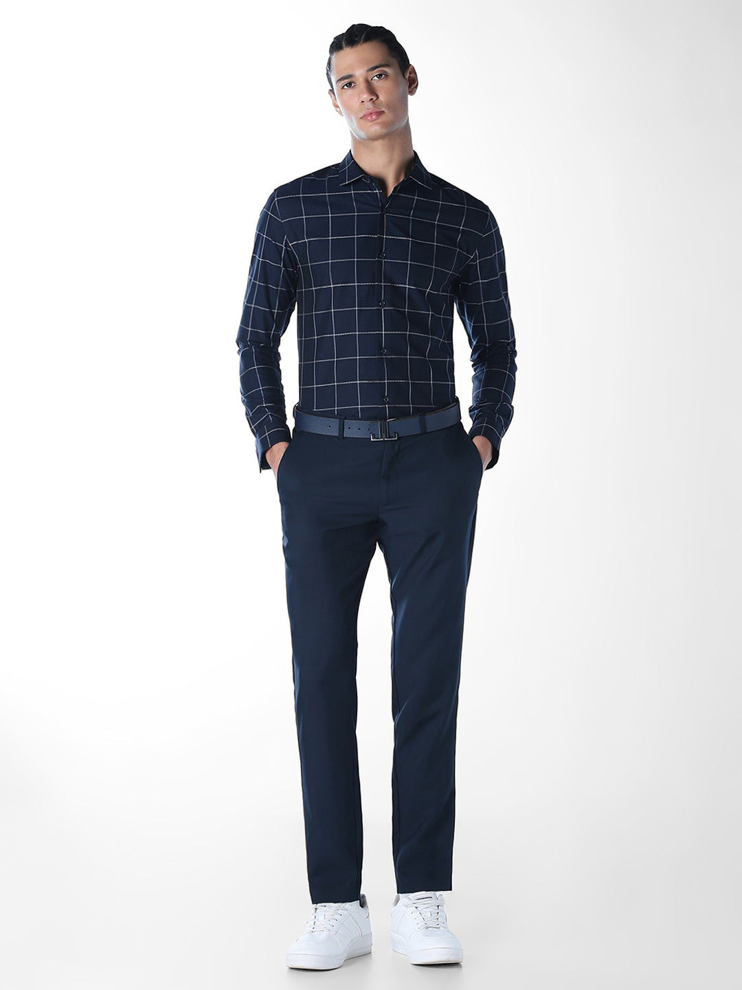 Navy Check Slim Fit Shirt