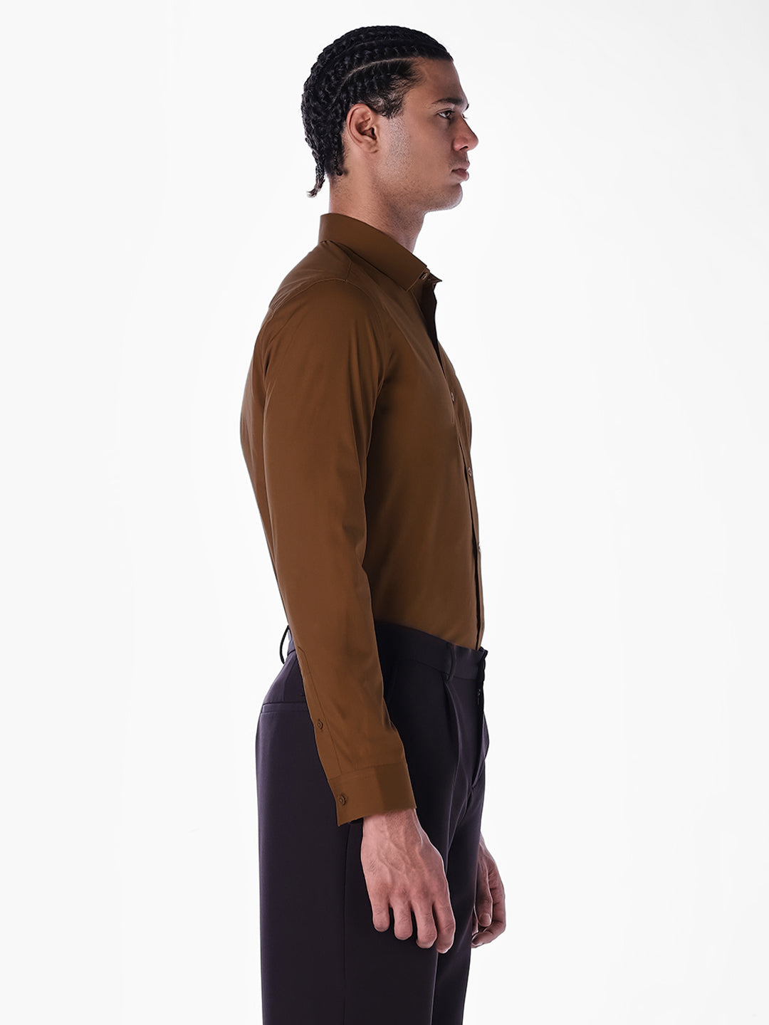 Cotton-Stretch Slim Fit Shirt - Brown