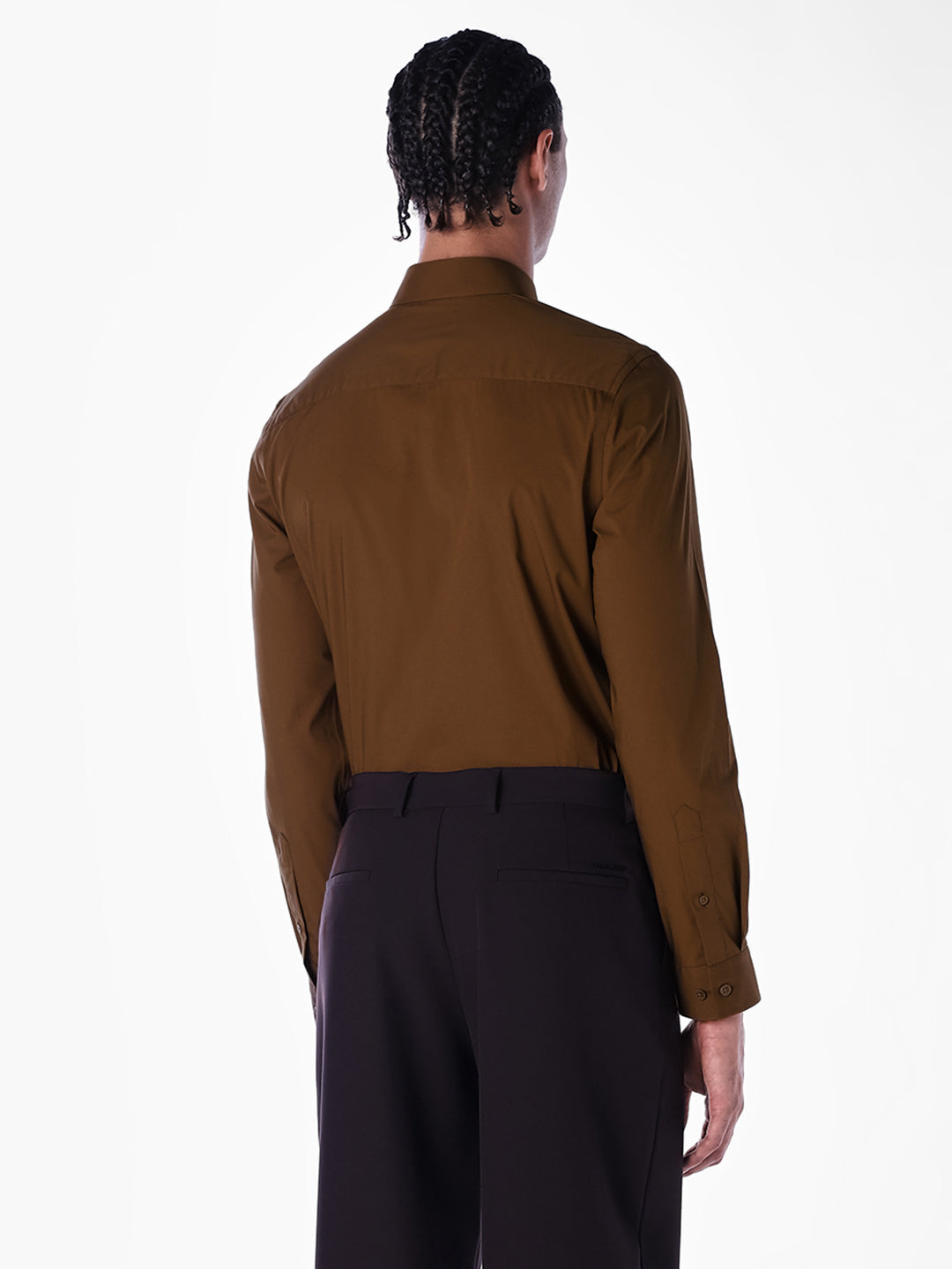 Cotton-Stretch Slim Fit Shirt - Brown