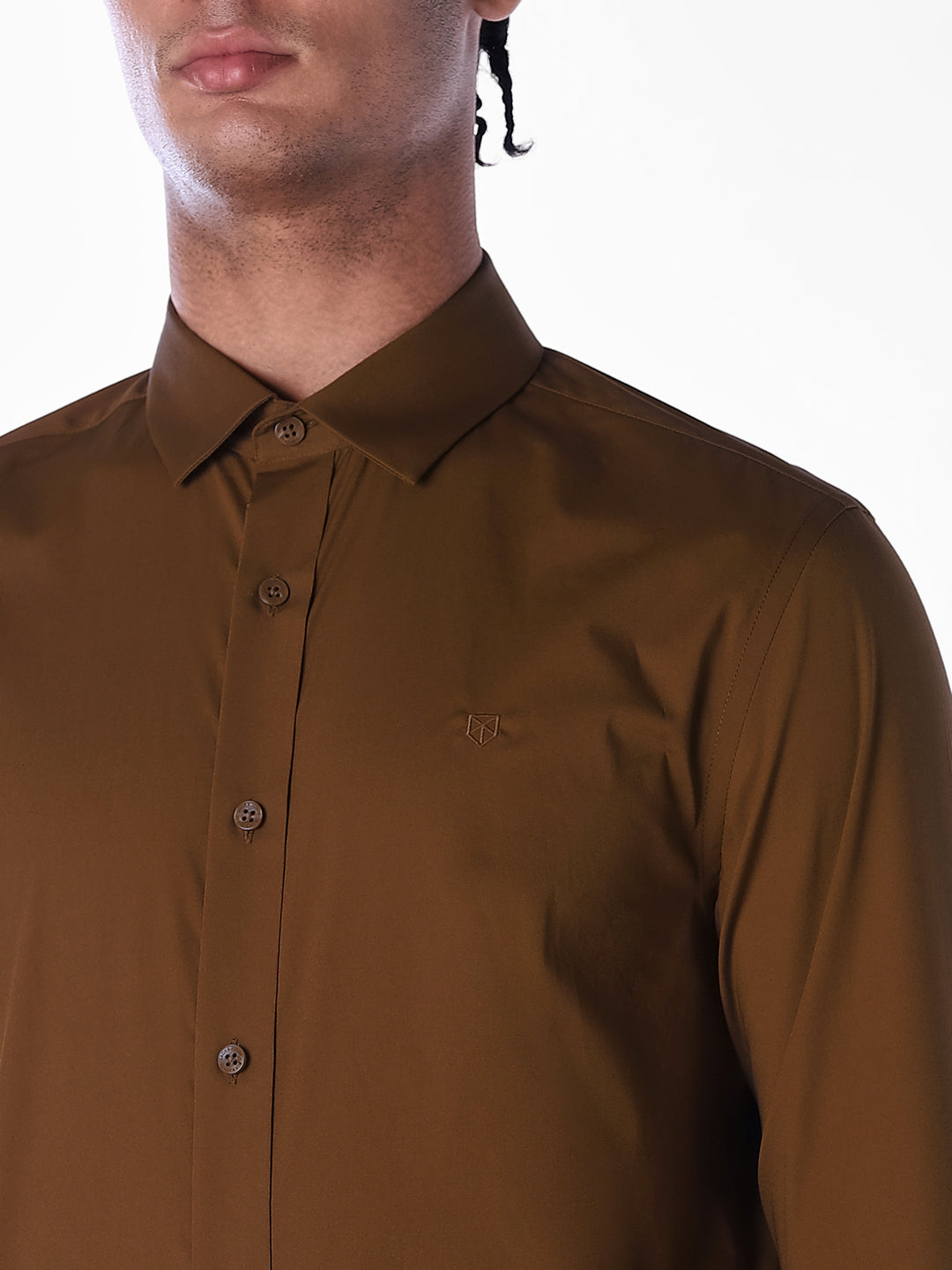 Cotton-Stretch Slim Fit Shirt - Brown