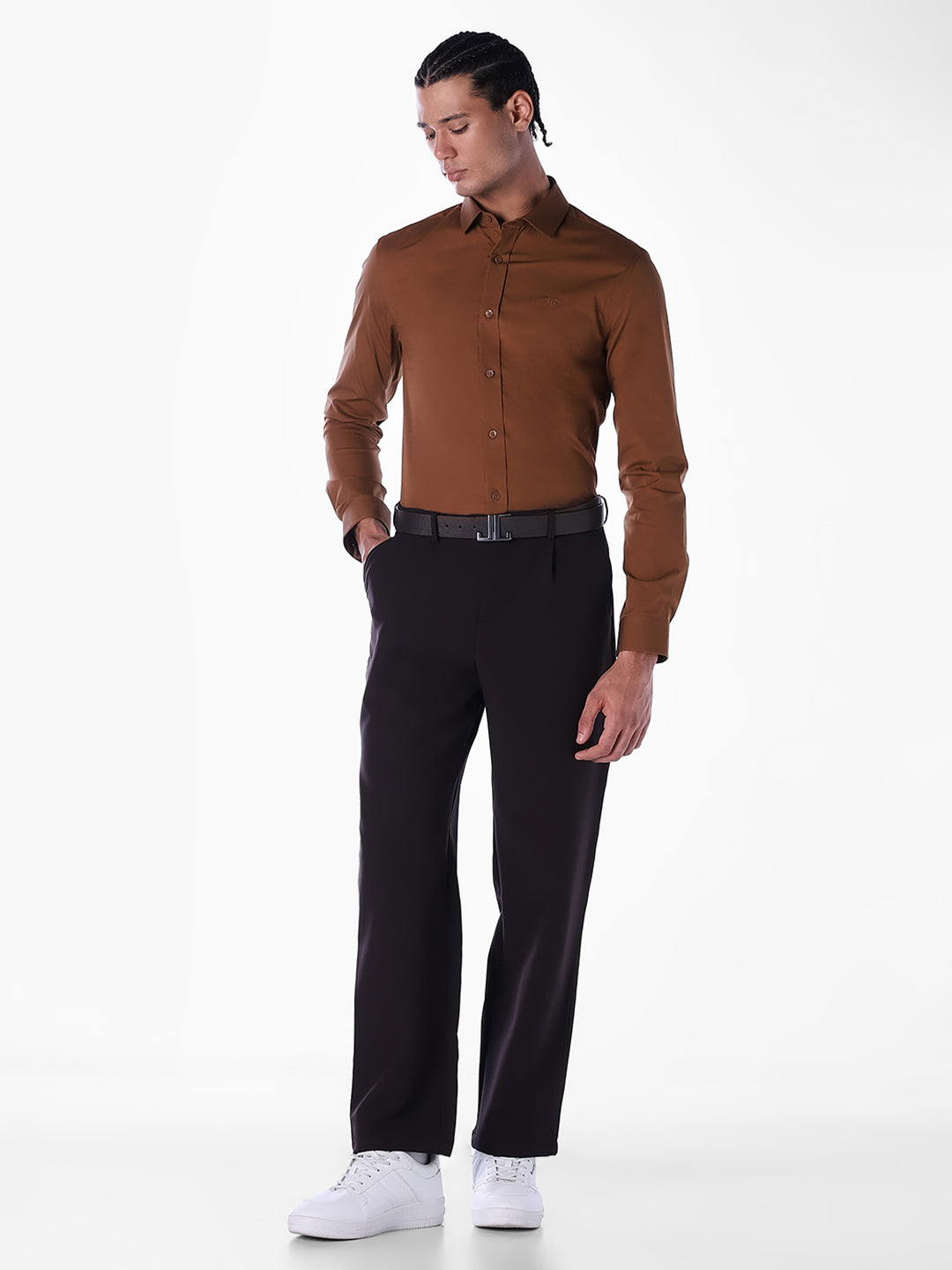 Cotton-Stretch Slim Fit Shirt - Brown