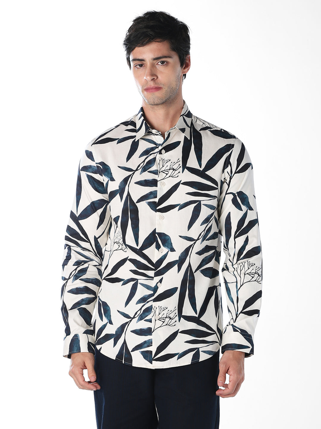 White Botanical Printed Shirt