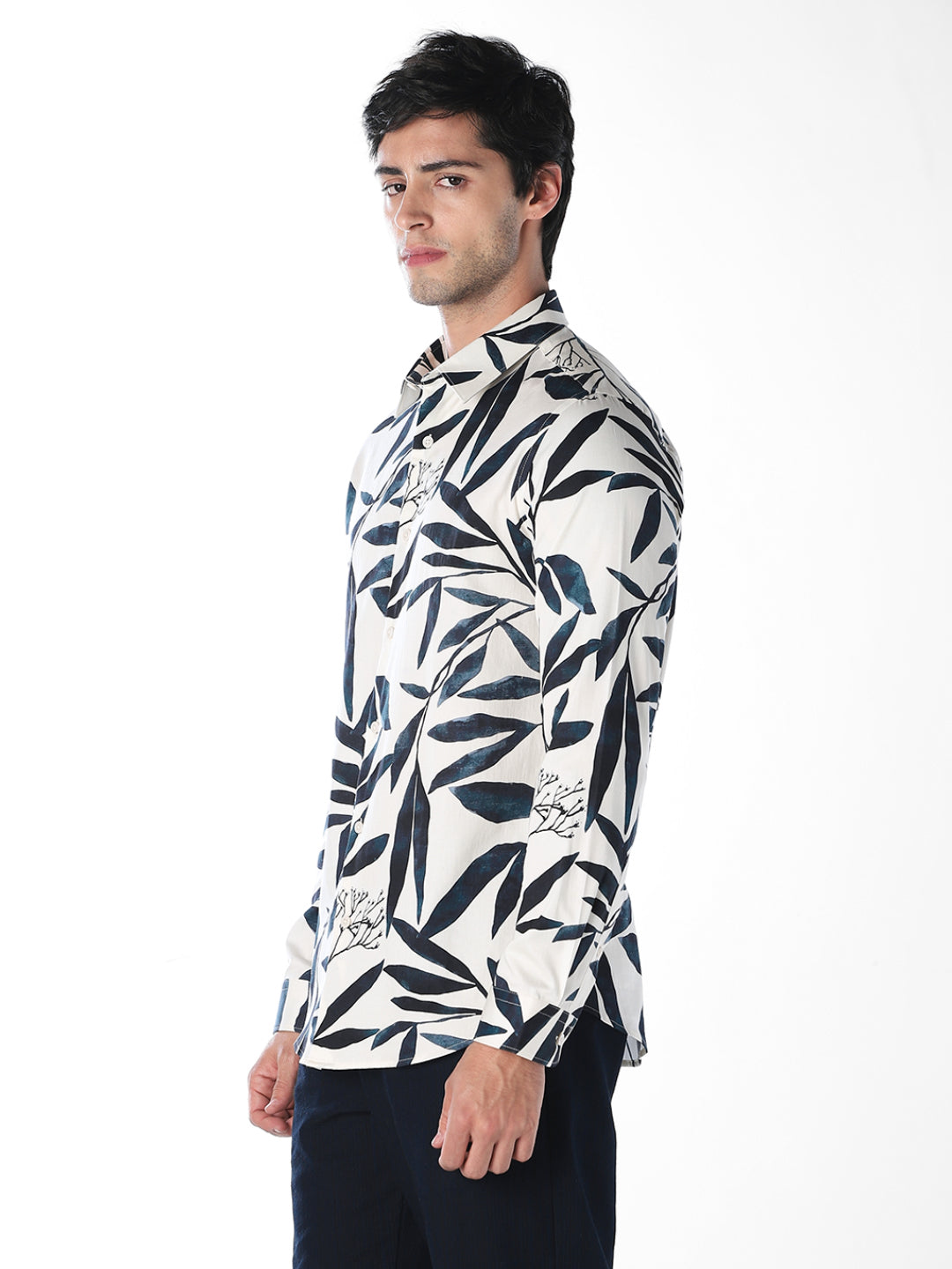 White Botanical Printed Shirt