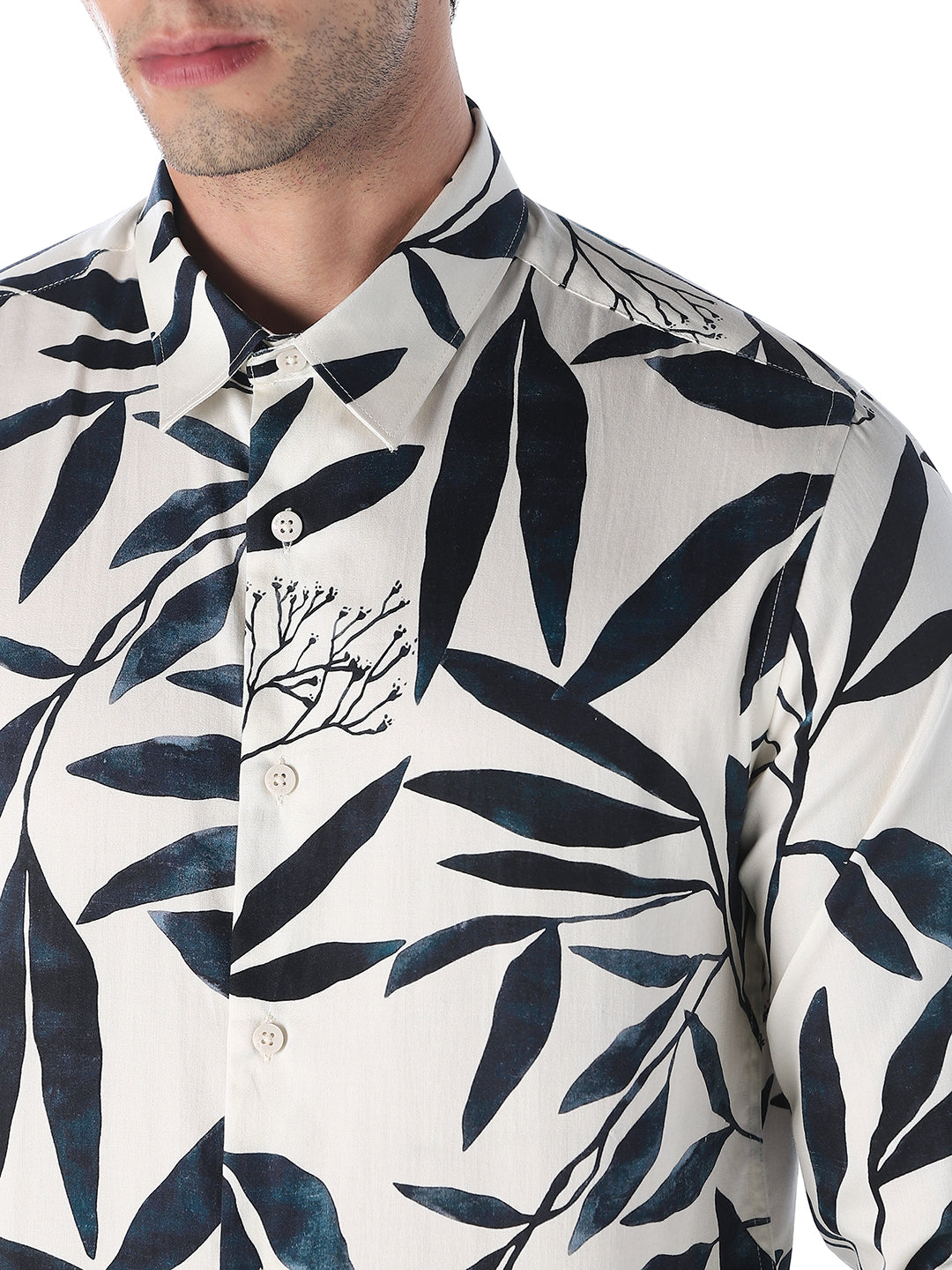 White Botanical Printed Shirt
