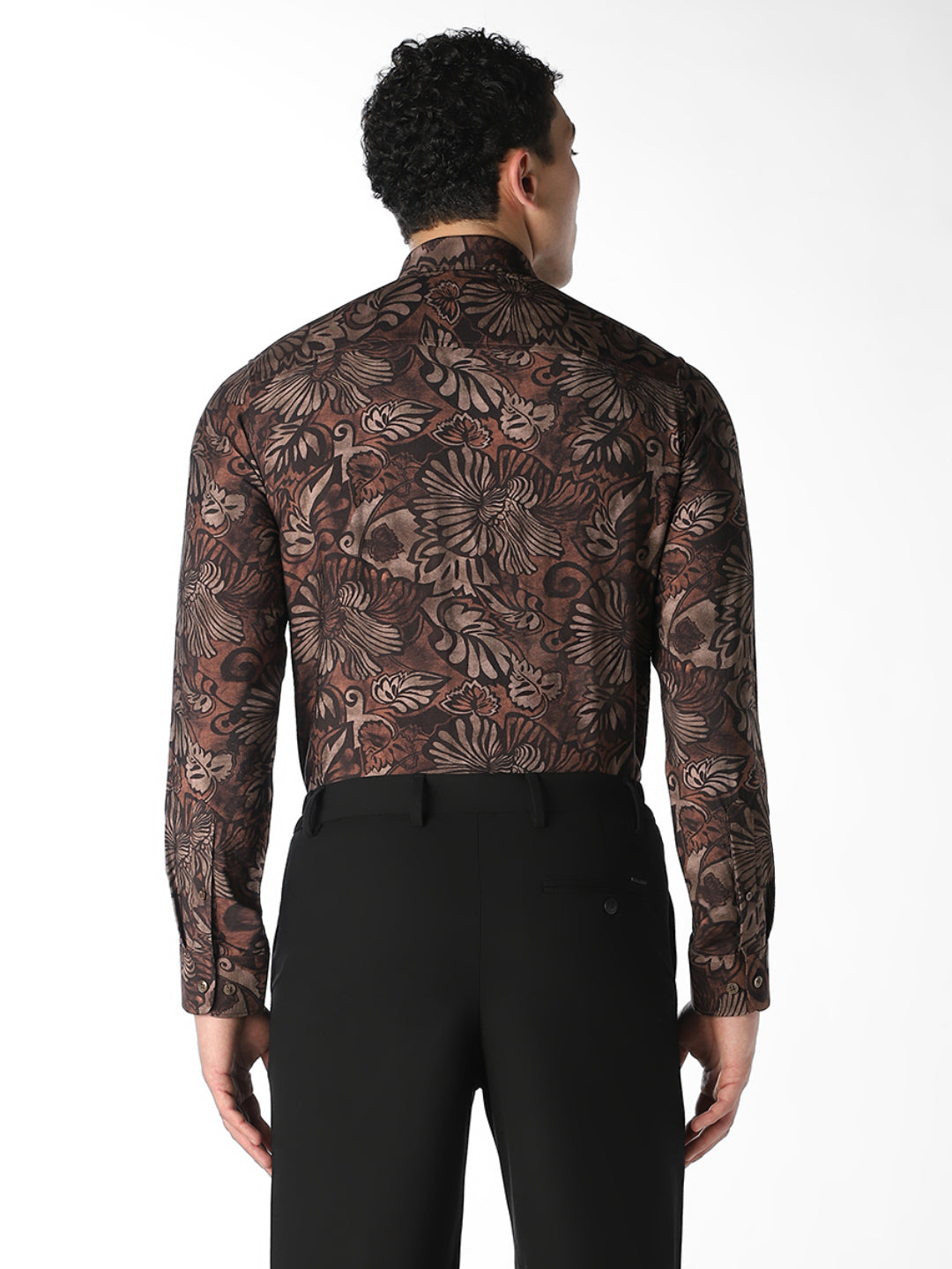 Brown Printed Slim Fit Shirt