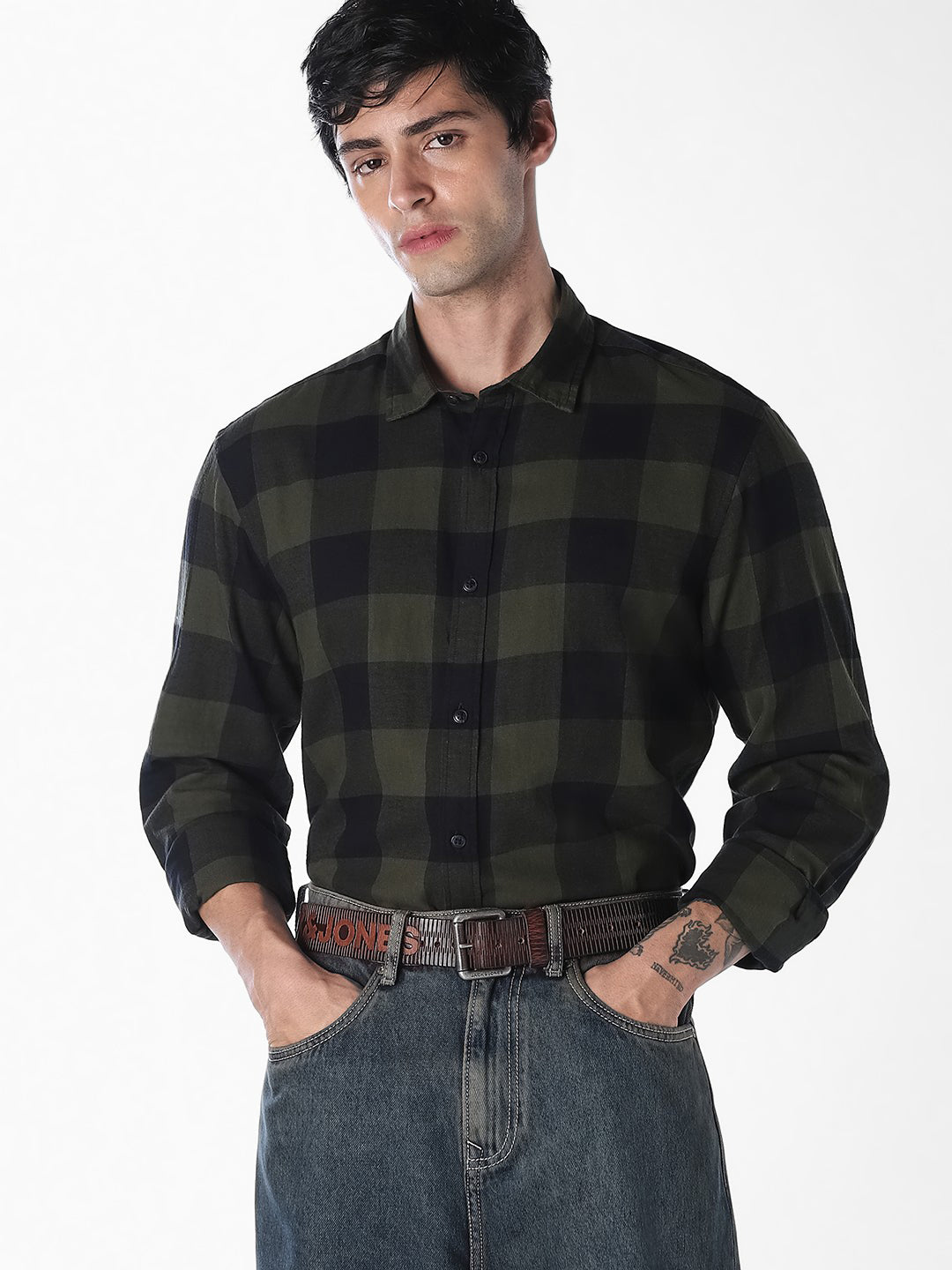 Dark Green Gingham Check Shirt