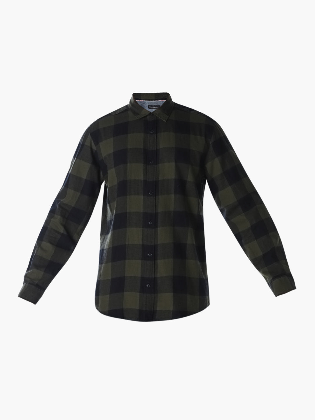 Men's Slim Fit Cotton Twill Checked Shirt In Olive