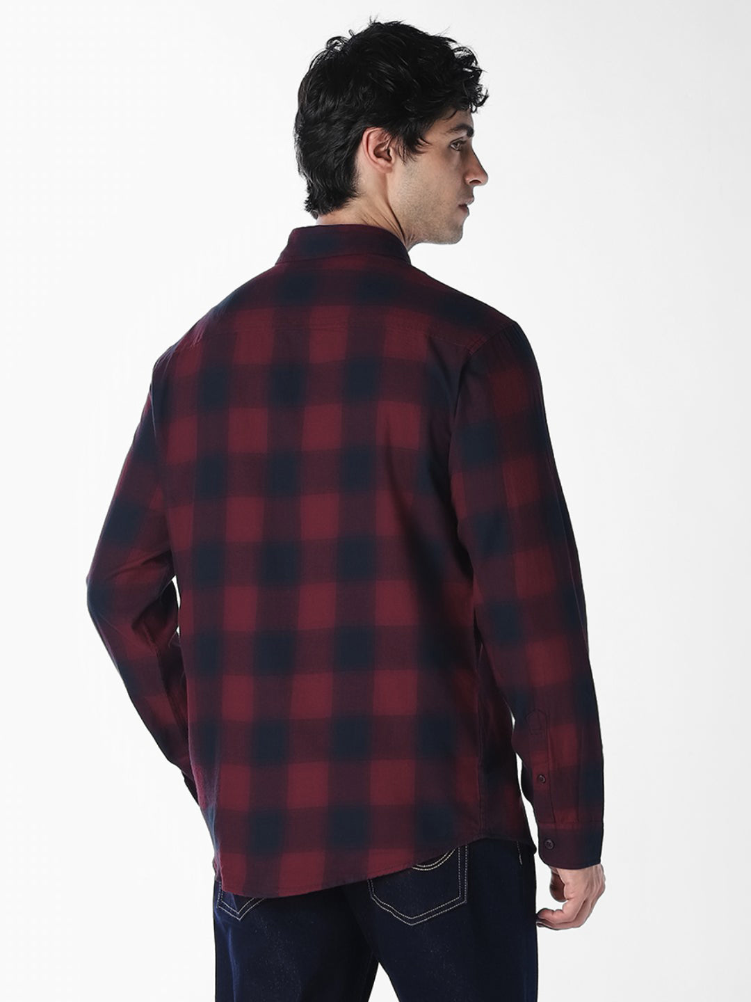 Dark Red Gingham Check Shirt