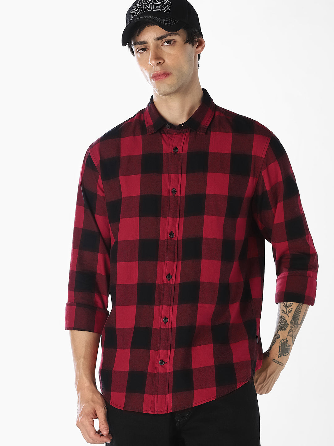 Red Gingham Check Twill Shirt