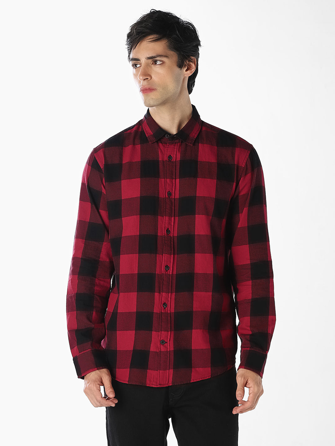 Red Gingham Check Twill Shirt