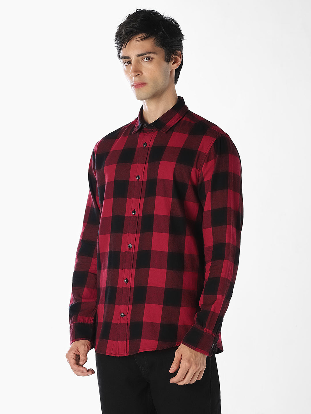 Red Gingham Check Twill Shirt