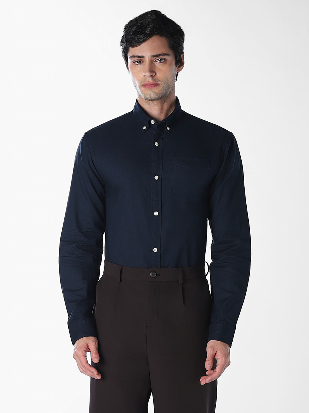 Men's Slim Fit Cotton Oxford Shirt With Button-Down Collar