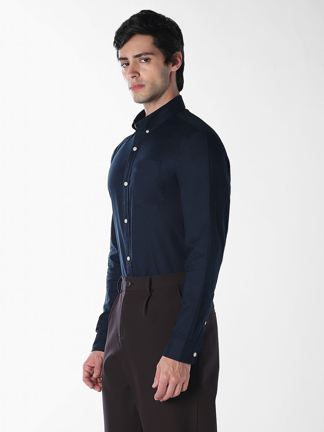 Navy Blue Oxford Weave Cotton Shirt