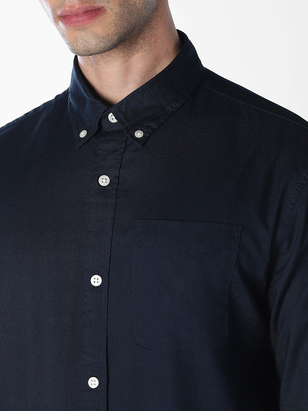 Navy Blue Oxford Weave Cotton Shirt