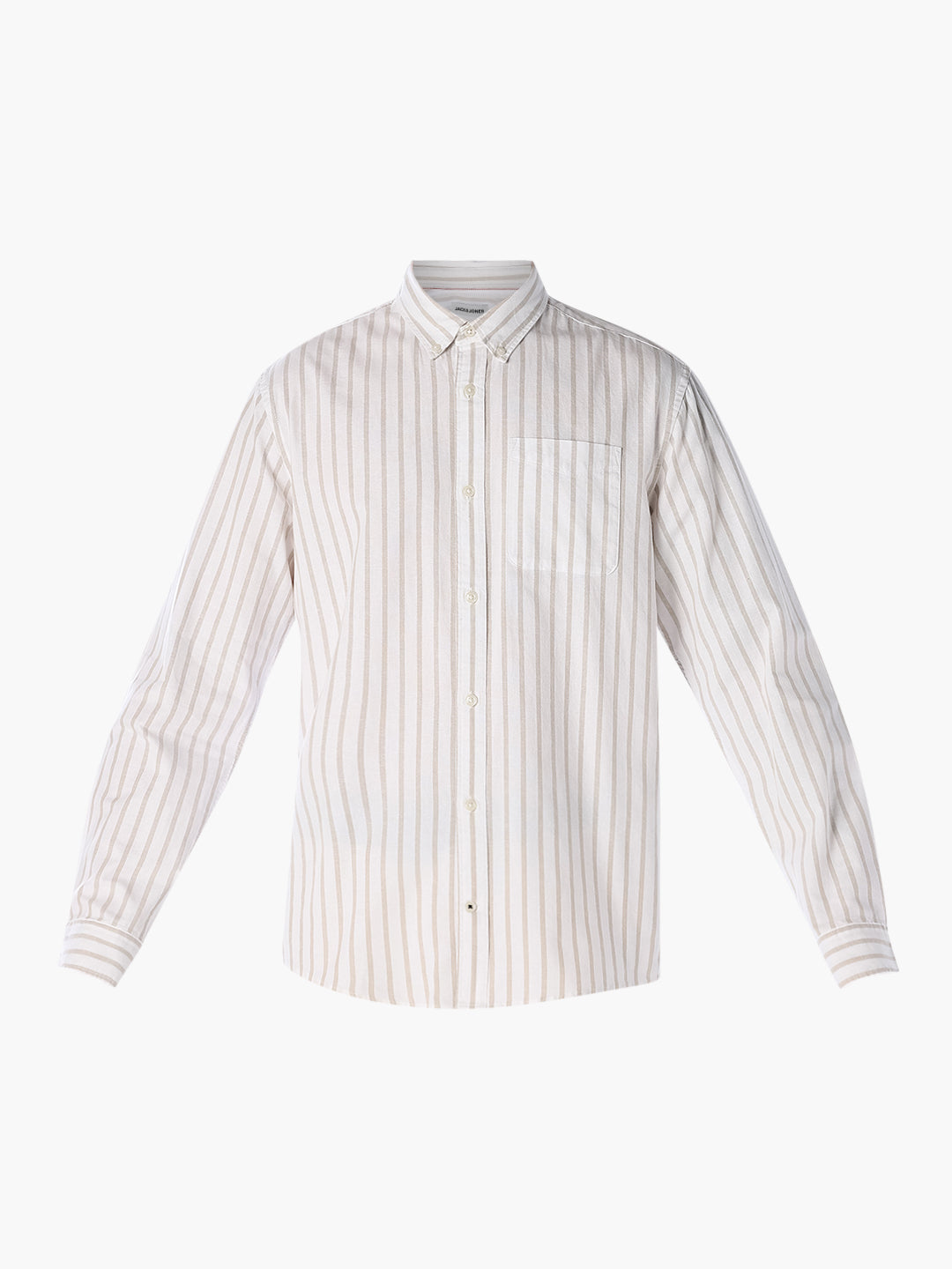 Beige Oxford Weave Striped Shirt