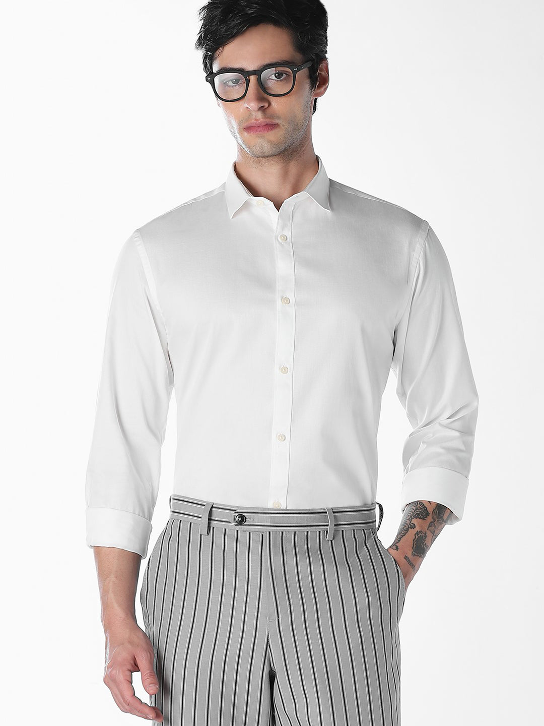Men's White Cotton Slim Fit Solid Formal Shirt