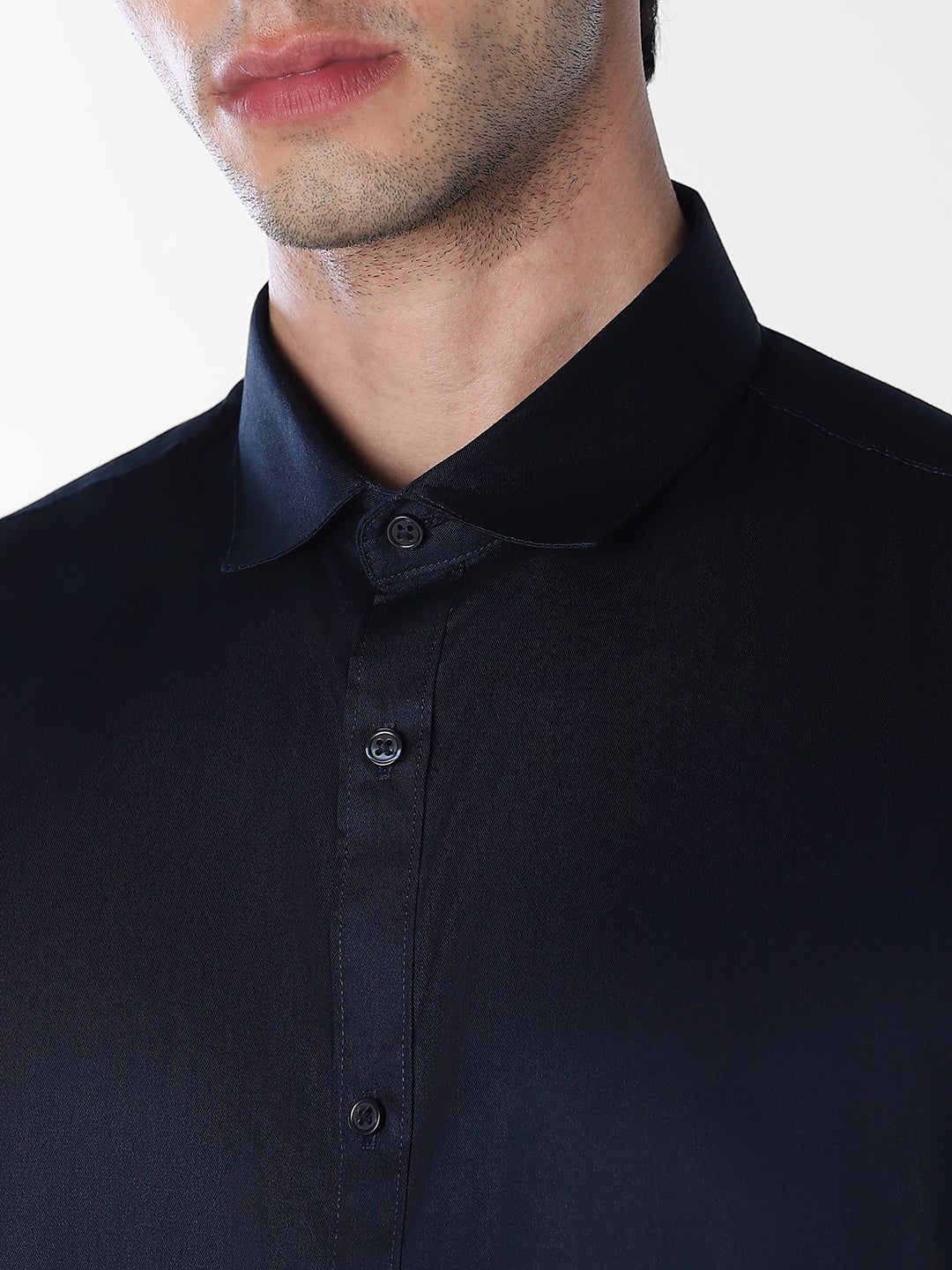 Men's Navy Blue Cotton Slim Fit Solid Formal Shirt
