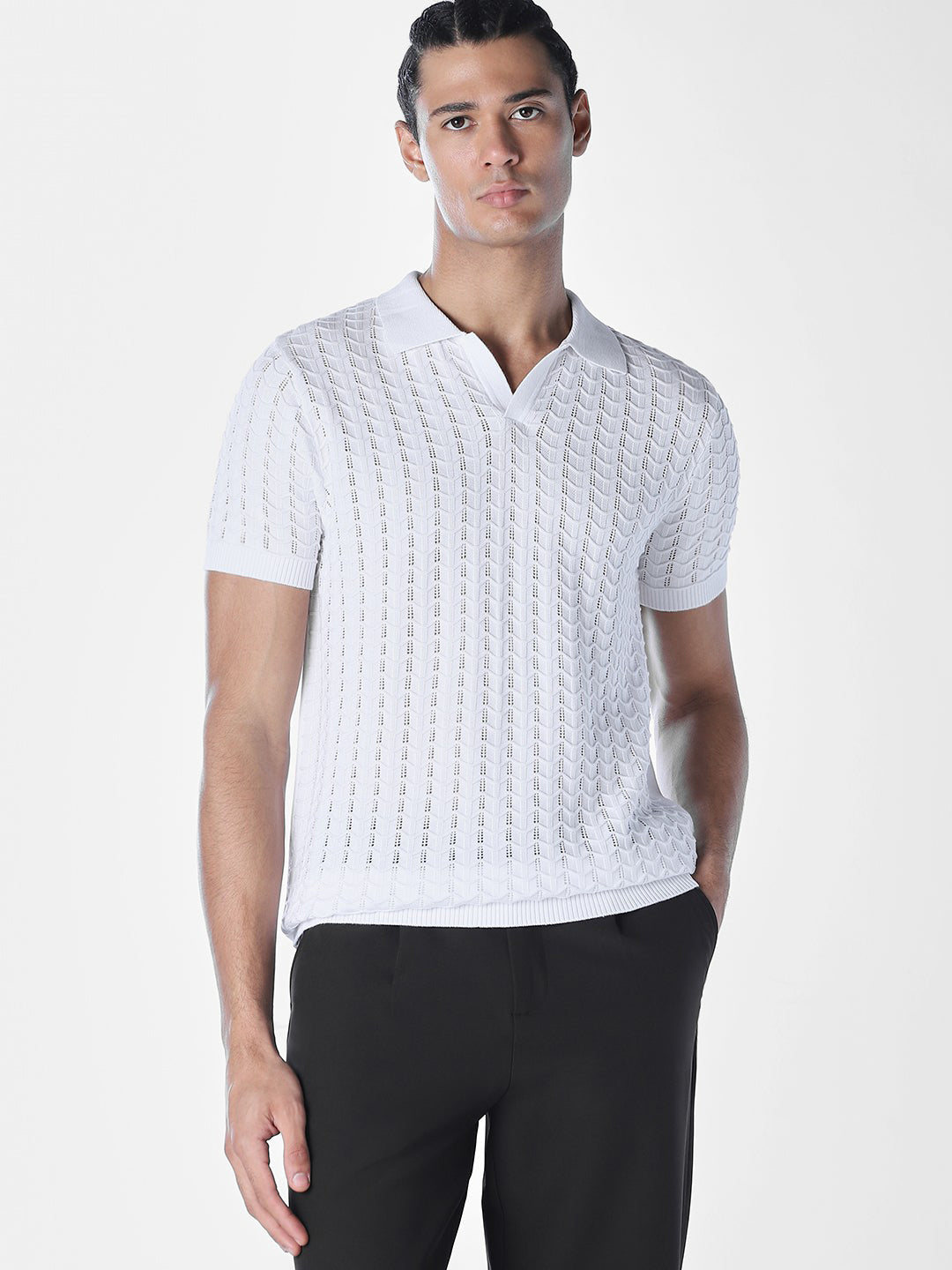 Jacquard knit Cotton Polo - S