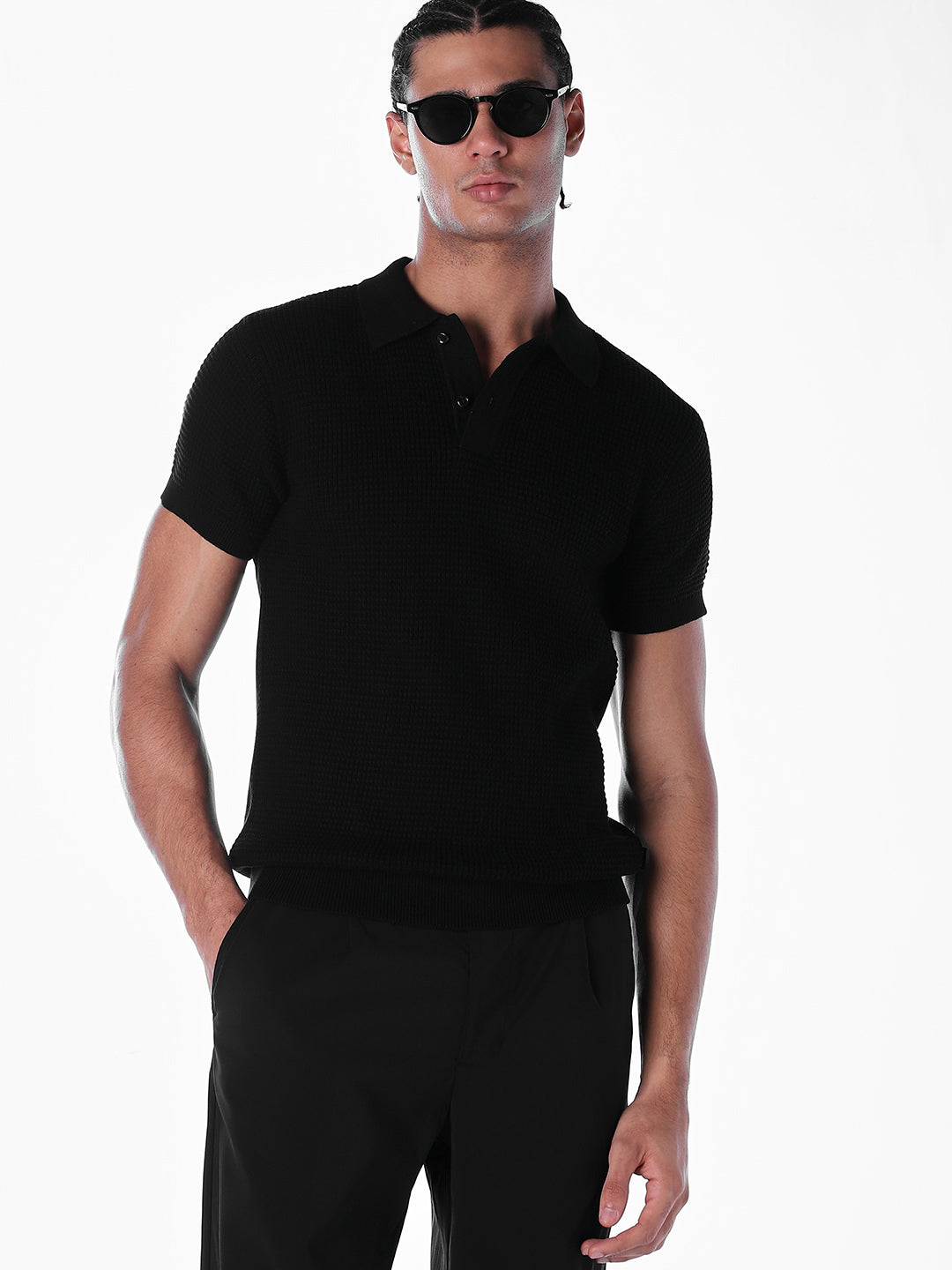 Jacquard Cotton Knit Polo - S