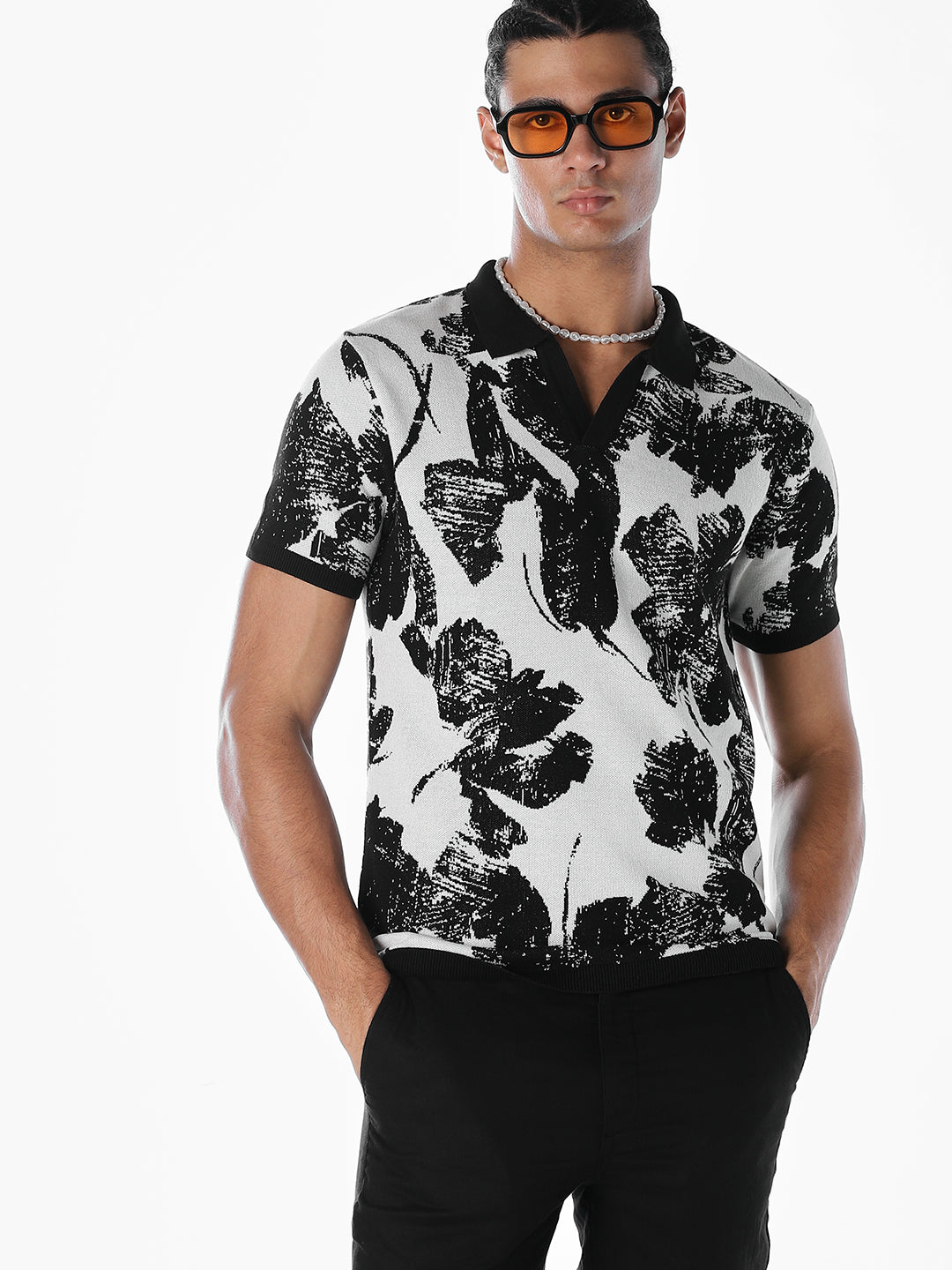 Jacquard Cotton Printed Knit Polo - L
