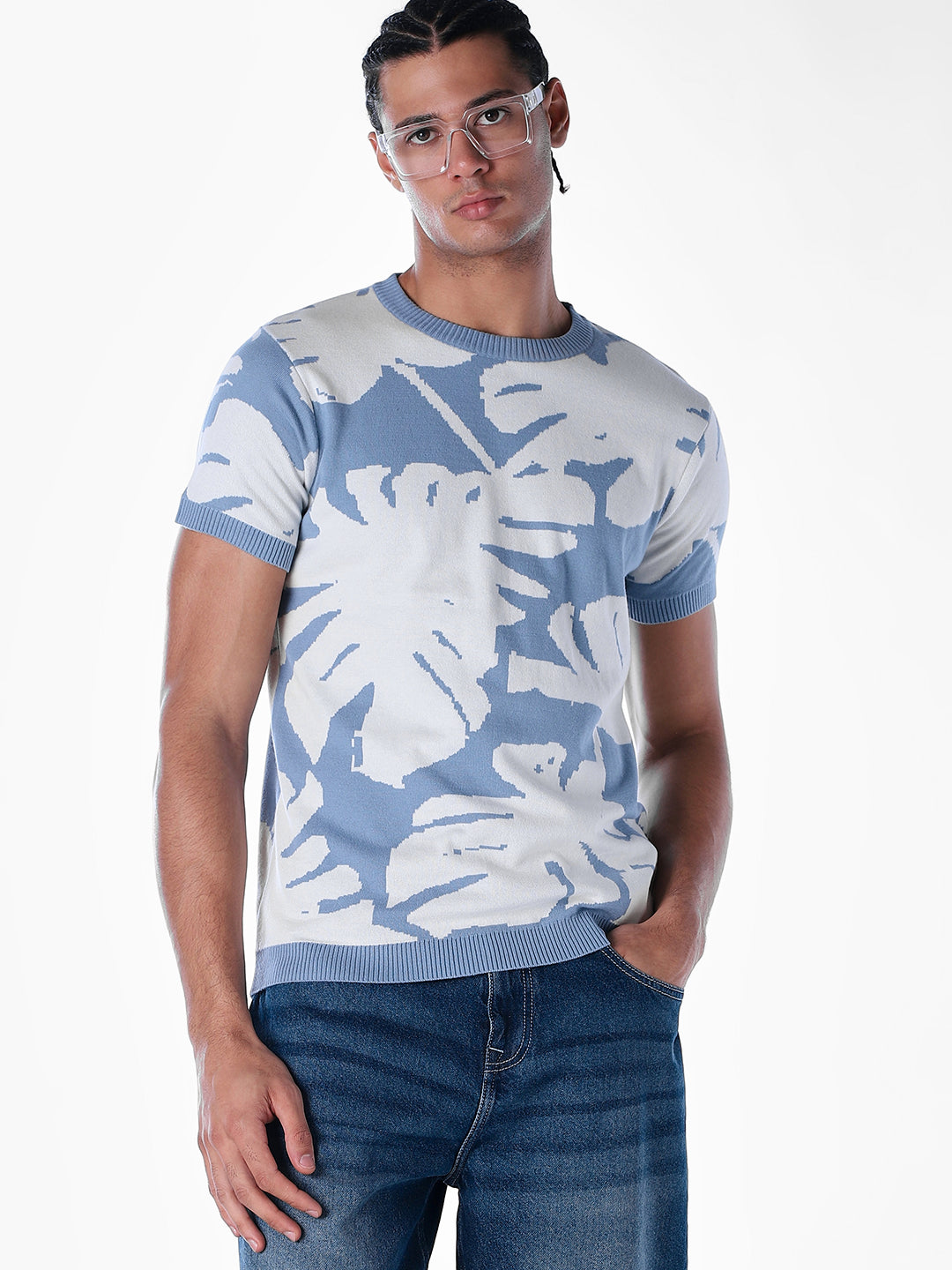Jacquard Printed Cotton Pullover - M