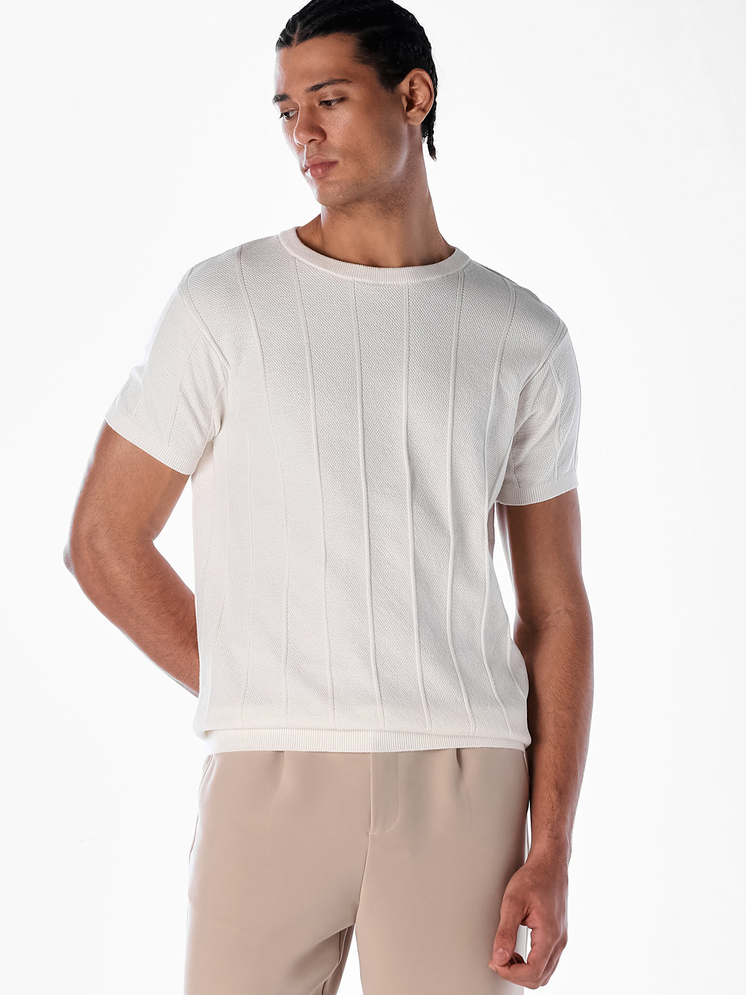 Jacquard Cotton T-shirt - White - S